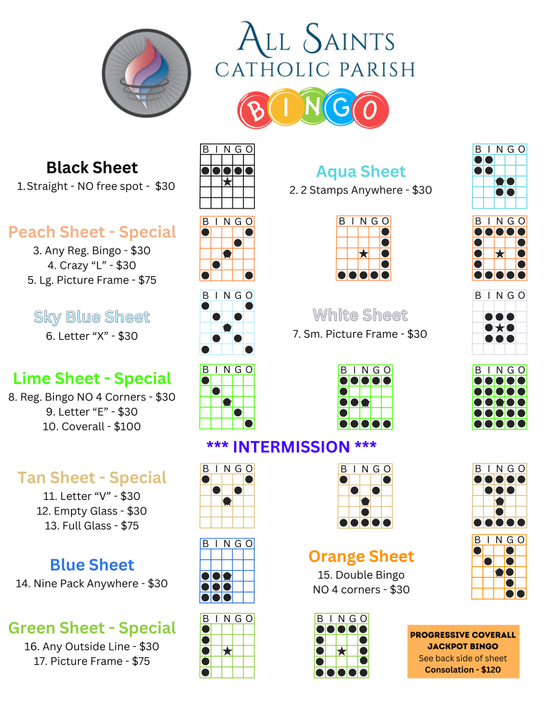 Bingo — All Saints Catholic Parish & St. Joseph Catholic School